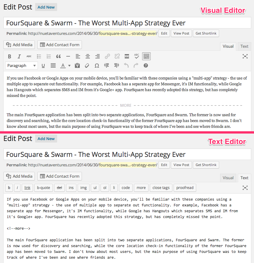 NV - WordPress - Visual vs Text